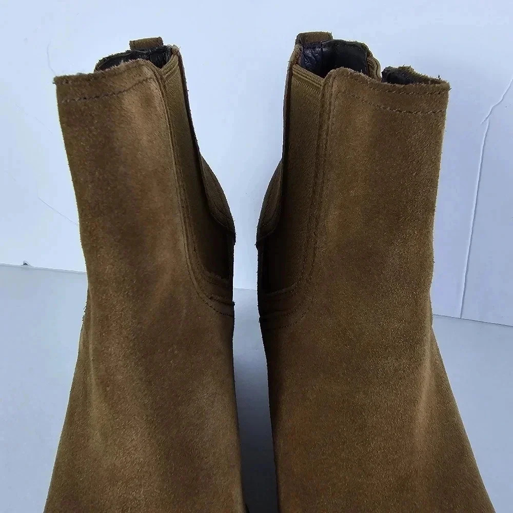 Sorel Chelsea Women's Tan Wedge Suede Bootie with Stacked Heel Size 7 1/2 - Picture 4 of 15